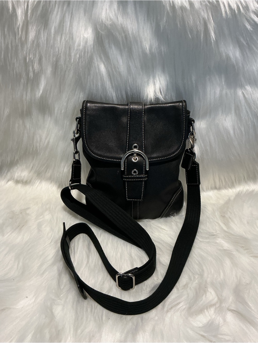 Vintage Coach Black Leather Soho Buckle Flap Crossbody Bag
